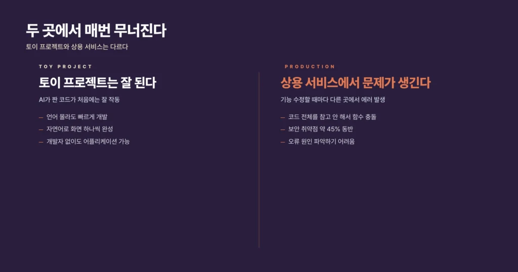 바이브 코딩 단점