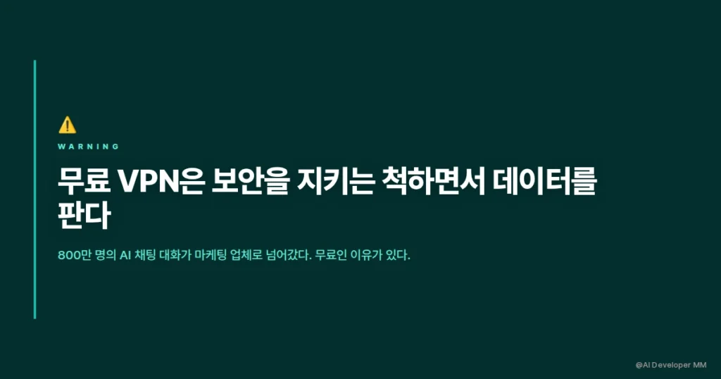 무료 VPN의 데이터 수집 위험성을 경고하는 카드